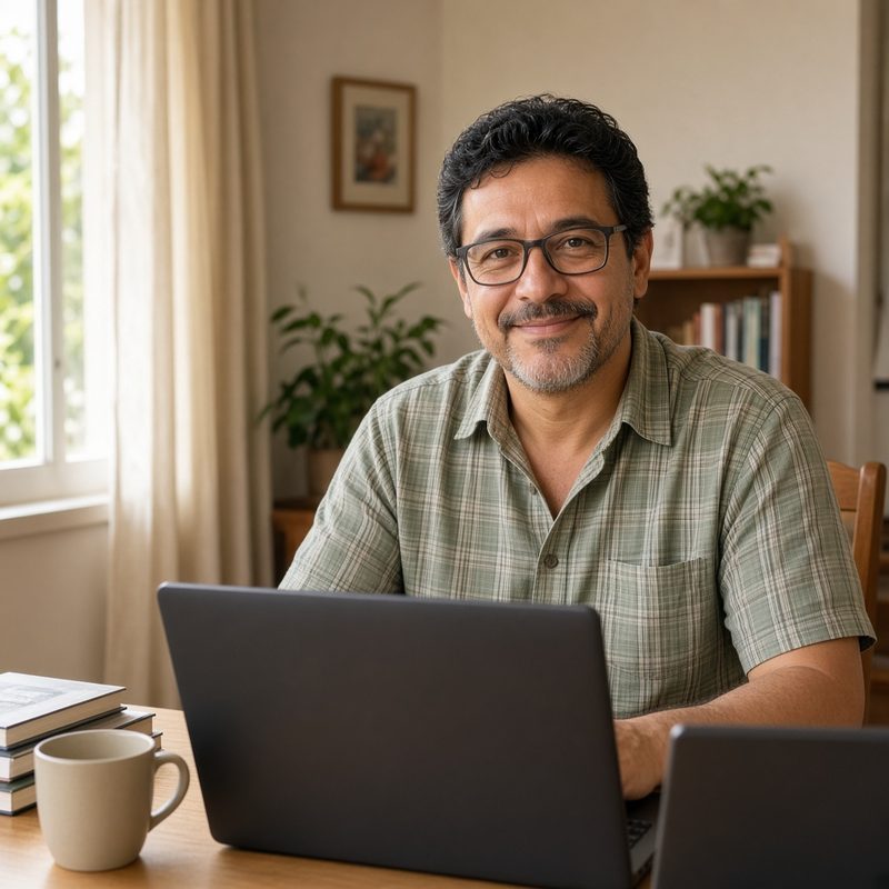 Pessoa de 47 anos em casa